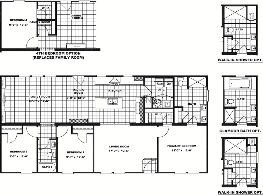 The CLASSIC 56D Floor Plan. This Manufactured Mobile Home features 3 bedrooms and 2 baths.