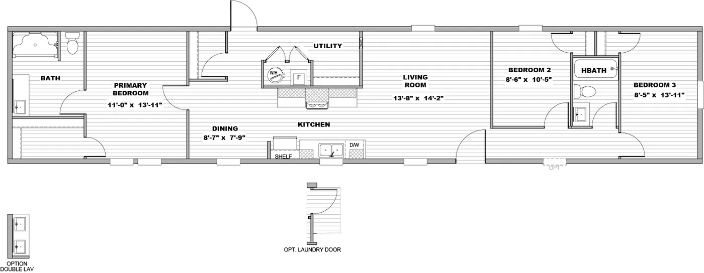 The HORIZON NORTHSTAR 16763A Floor Plan. This Manufactured Mobile Home features 3 bedrooms and 2 baths.