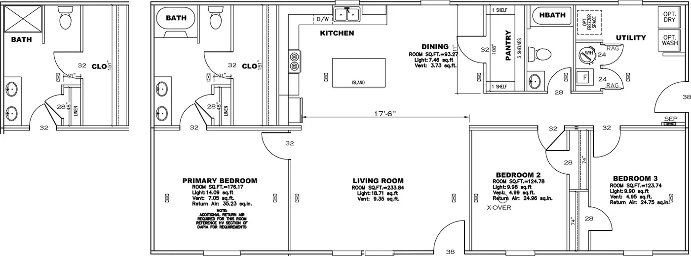 The LEGEND 28X56 3 BR Floor Plan. This Manufactured Mobile Home features 3 bedrooms and 2 baths.