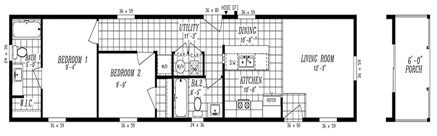 The 1006 COLUMBIA RIVER Floor Plan. This Manufactured Mobile Home features 2 bedrooms and 2 baths.