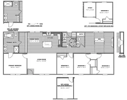 The TRADITION 2868B Floor Plan. This Manufactured Mobile Home features 4 bedrooms and 2 baths.