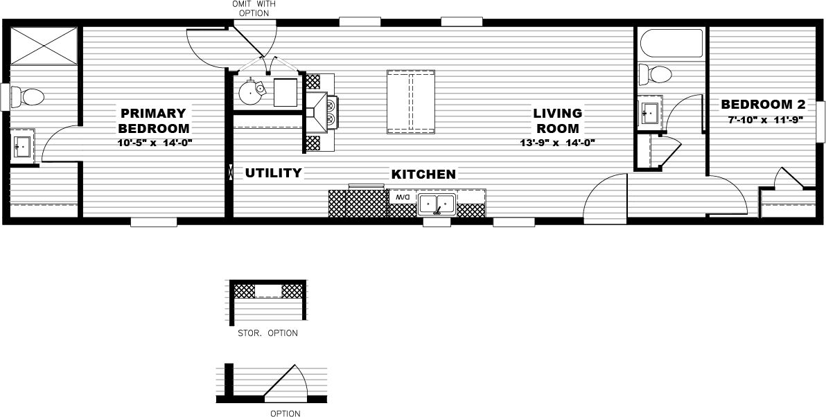 The BORN TO RUN Floor Plan. This Manufactured Mobile Home features 2 bedrooms and 2 baths.