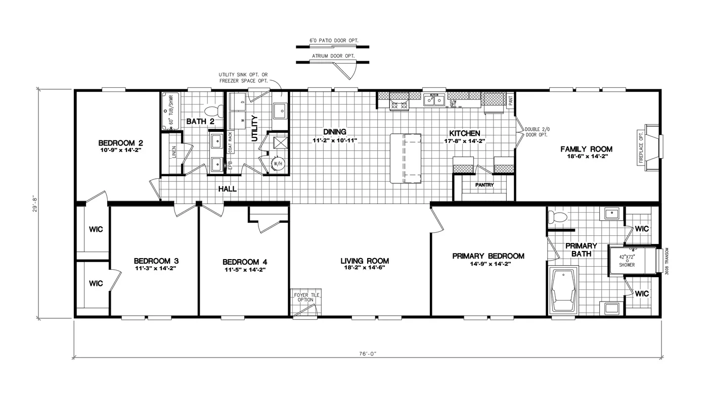 The 4872 ENTERPRISE 32X76 MODULAR Floor Plan. This Modular Home features 4 bedrooms and 2 baths.
