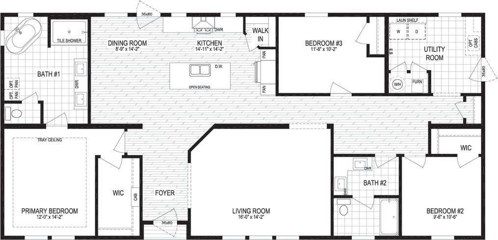 The PARADISE/6430-MS053 SECT Floor Plan. This Manufactured Mobile Home features 3 bedrooms and 2 baths.