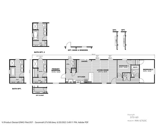 The ANNIVERSARY CHOICE Floor Plan. This home features 3 bedrooms and 2 baths.