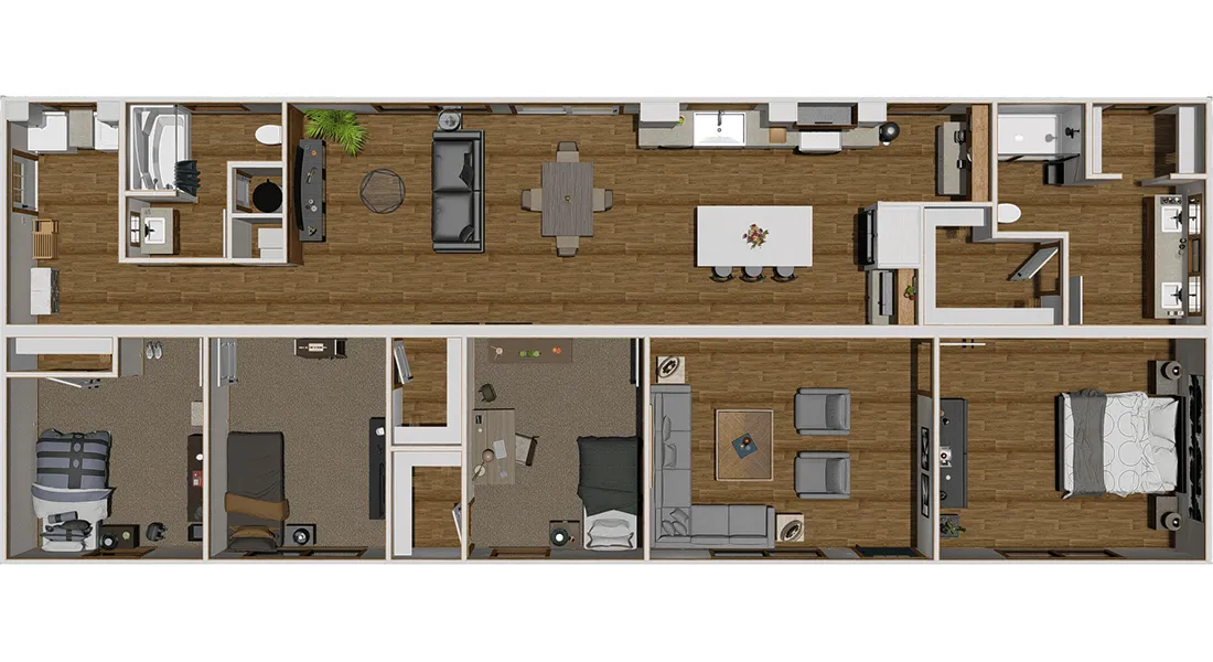 The ANGELINA Floor Plan. This Manufactured Mobile Home features 4 bedrooms and 2 baths.