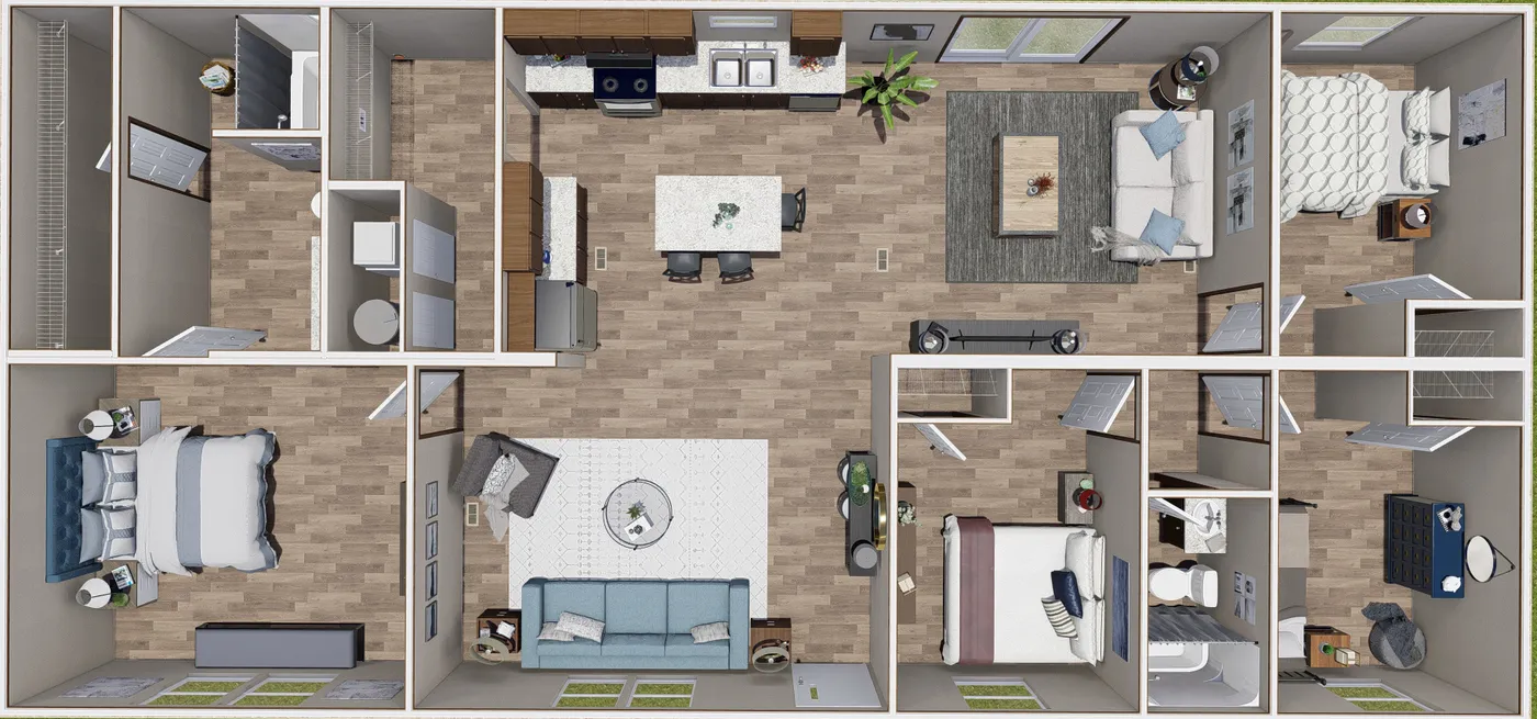 The MARVEL Floor Plan. This Manufactured Mobile Home features 4 bedrooms and 2 baths.