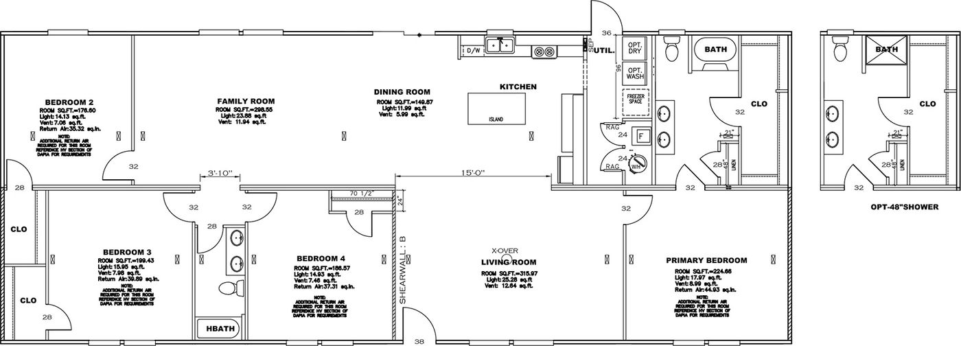 The LEGEND BIG BOY Floor Plan. This Manufactured Mobile Home features 4 bedrooms and 2 baths.