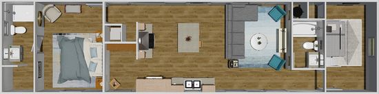 The BORN TO RUN Floor Plan. This Manufactured Mobile Home features 2 bedrooms and 2 baths.