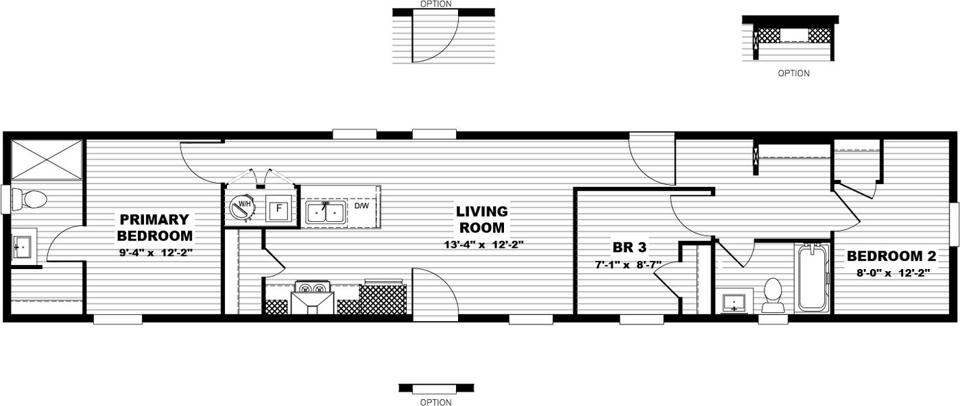 The GOOD VIBRATIONS Floor Plan. This Manufactured Mobile Home features 3 bedrooms and 2 baths.