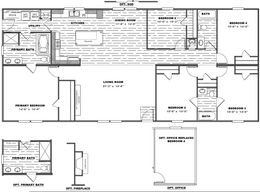 The TRADITION 3268B Floor Plan. This Manufactured Mobile Home features 5 bedrooms and 3 baths.