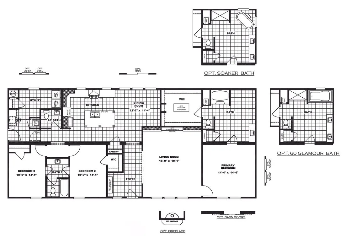 The COUNTRY AIRE Floor Plan. This Manufactured Mobile Home features 3 bedrooms and 3 baths.