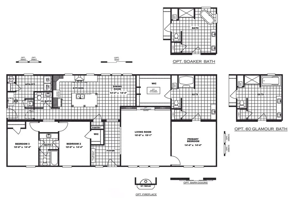 The COUNTRY AIRE Floor Plan. This Manufactured Mobile Home features 3 bedrooms and 3 baths.