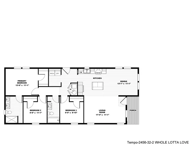 The WHOLE LOTTA LOVE 5624-32-2 Floor Plan. This Manufactured Mobile Home features 3 bedrooms and 2 baths.