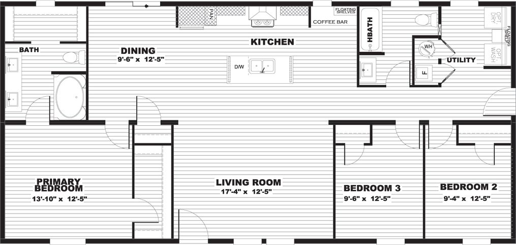 The EXPLORER Floor Plan. This Manufactured Mobile Home features 3 bedrooms and 2 baths.