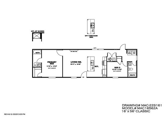 The MAYNARDVILLE CLASSIC 56 Floor Plan. This Manufactured Mobile Home features 2 bedrooms and 2 baths.