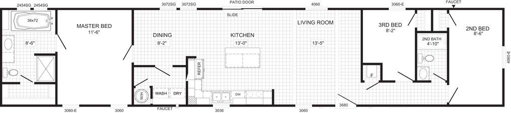 The THE BANDIT Floor Plan. This Manufactured Mobile Home features 3 bedrooms and 2 baths.