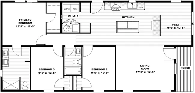 The STAYIN ALIVE Floor Plan. This Modular Home features 3 bedrooms and 2 baths.