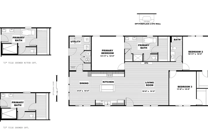 The ULTRA PRO JEWEL 3 BR 32X60 Floor Plan. This Manufactured Mobile Home features 3 bedrooms and 2 baths.