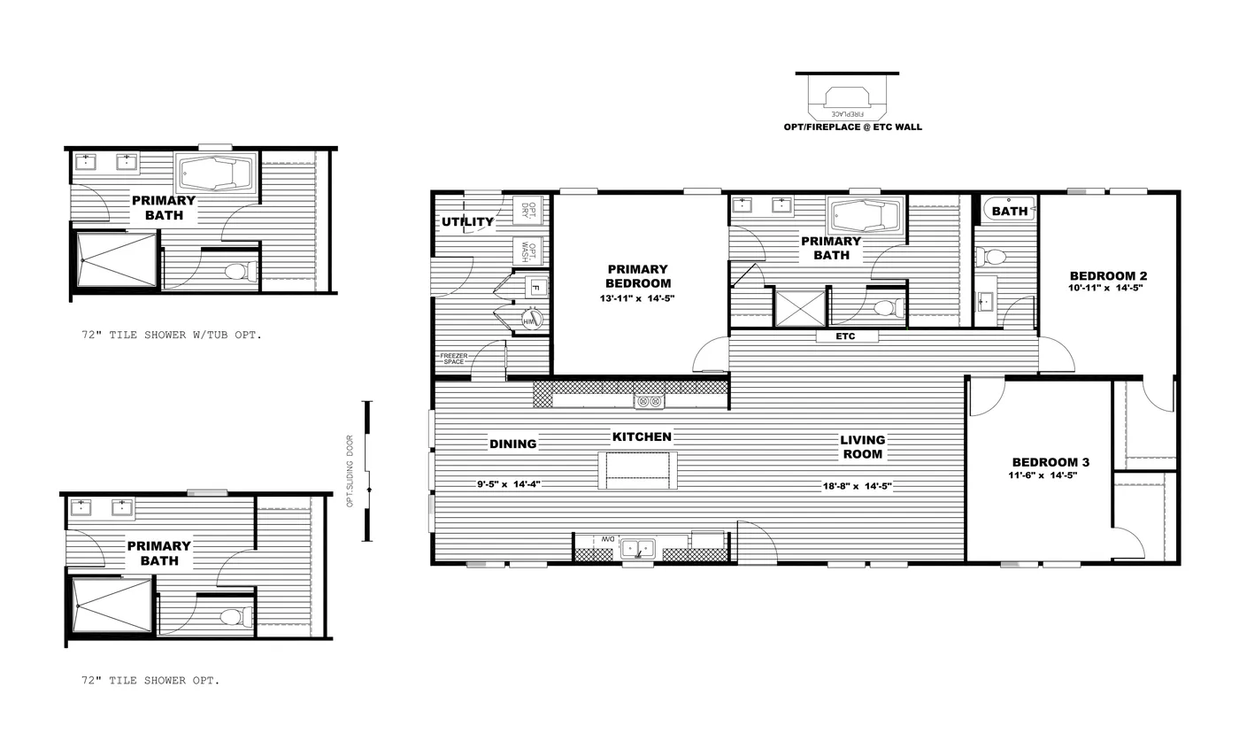 The ULTRA PRO JEWEL 3 BR 32X60 Floor Plan. This Manufactured Mobile Home features 3 bedrooms and 2 baths.
