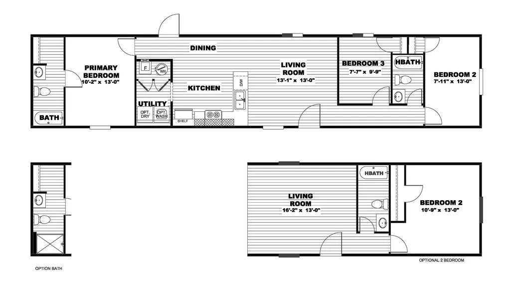 The LEGEND 14X66 Floor Plan. This Manufactured Mobile Home features 3 bedrooms and 2 baths.