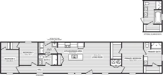 The 4206 "SURFSIDE" 7616 Floor Plan. This Manufactured Mobile Home features 3 bedrooms and 2 baths.