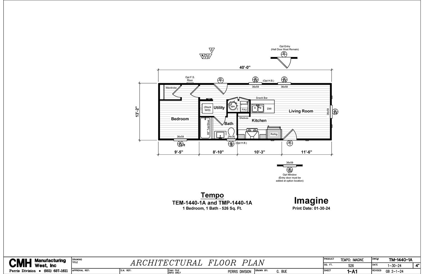 The IMAGINE Floor Plan. This Manufactured Mobile Home features 1 bedroom and 1 bath.
