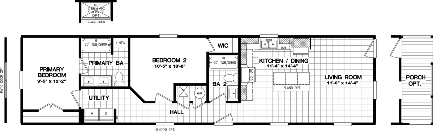The 1660 THE BEAUFORT MOD Floor Plan. This Modular Home features 2 bedrooms and 2 baths.