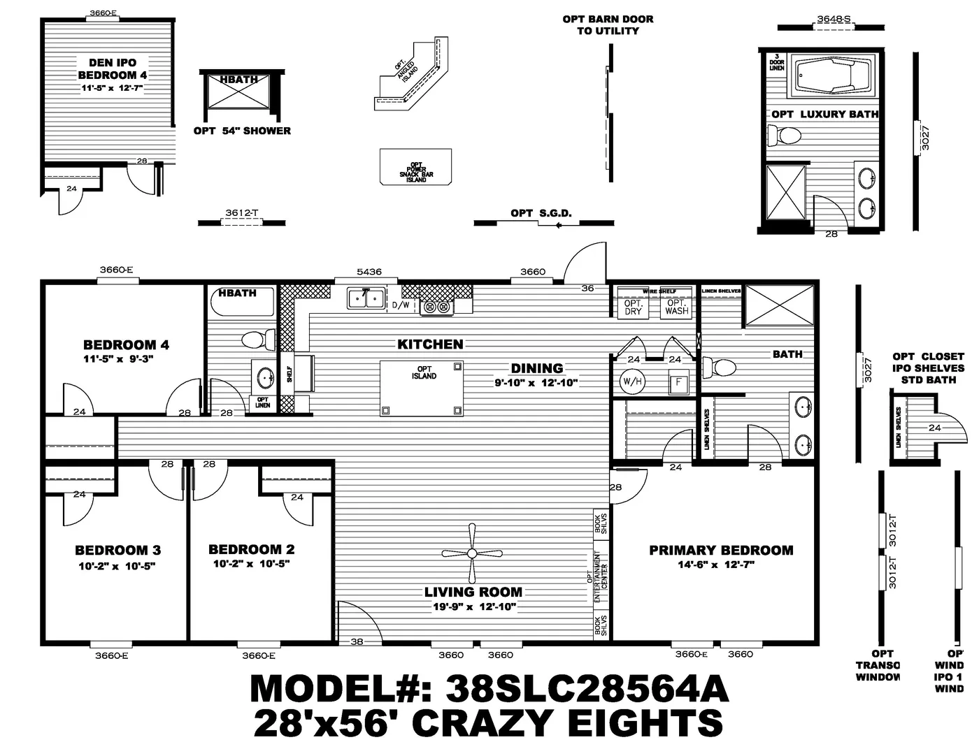 The CRAZY EIGHTS Floor Plan. This Manufactured Mobile Home features 4 bedrooms and 2 baths.