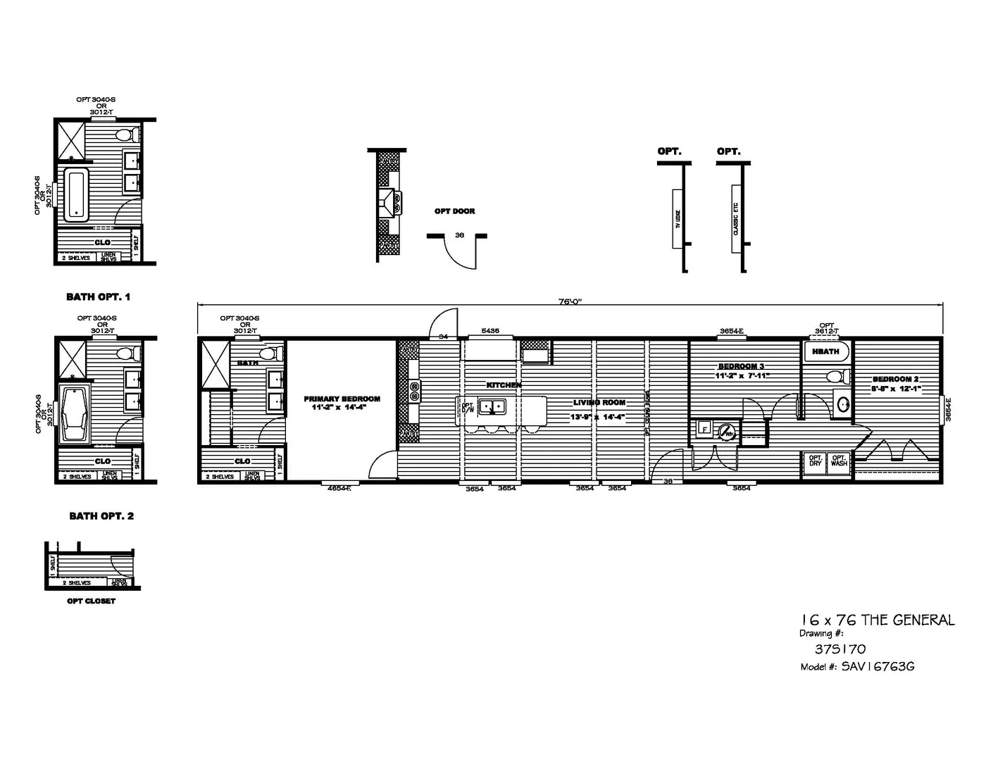 The THE GENERAL Floor Plan. This Manufactured Mobile Home features 3 bedrooms and 2 baths.