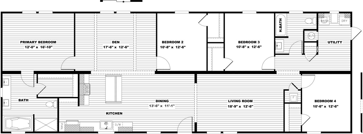 The LAYLA Floor Plan. This Manufactured Mobile Home features 4 bedrooms and 2 baths.