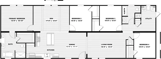 The LAYLA Floor Plan. This Manufactured Mobile Home features 4 bedrooms and 2 baths.