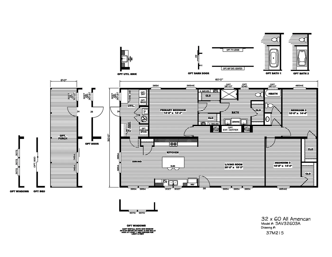 The ALL AMERICAN Floor Plan. This Manufactured Mobile Home features 3 bedrooms and 2 baths.