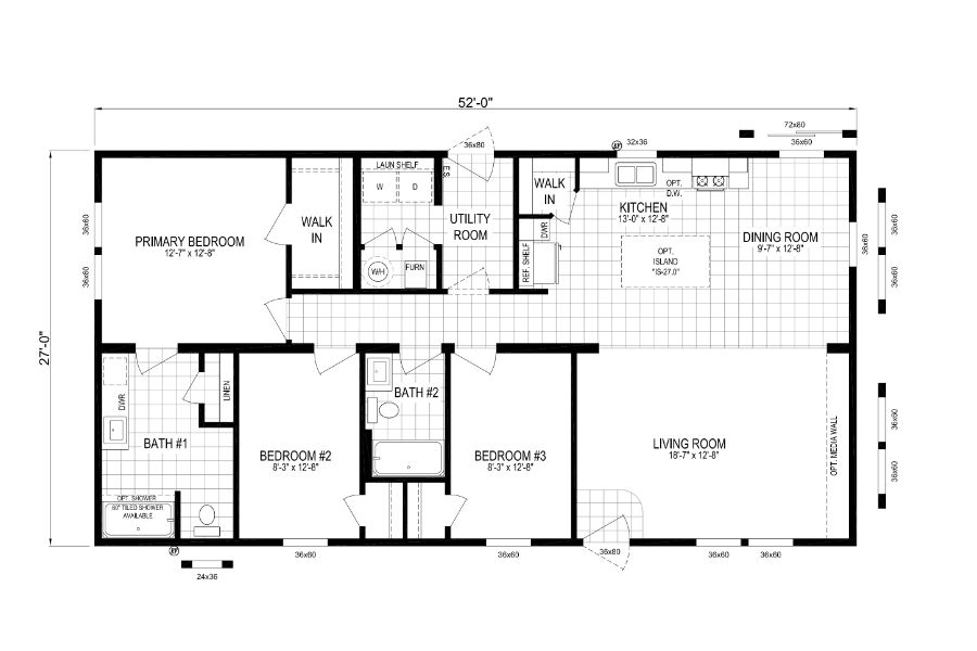 The CENTER ST/5228-MS014-1 SECT Floor Plan. This Manufactured Mobile Home features 3 bedrooms and 2 baths.