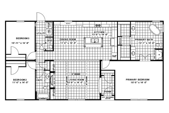 The NORMANDY Floor Plan. This Manufactured Mobile Home features 3 bedrooms and 2 baths.