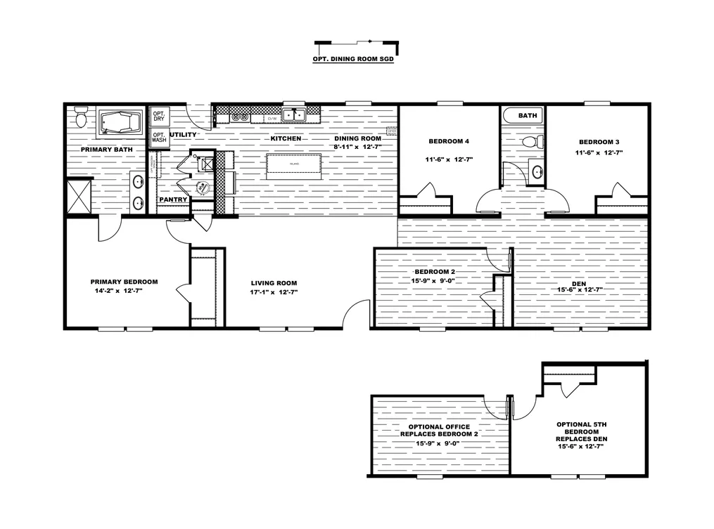 The THE EAGLE 68 Floor Plan. This Manufactured Mobile Home features 4 bedrooms and 2 baths.