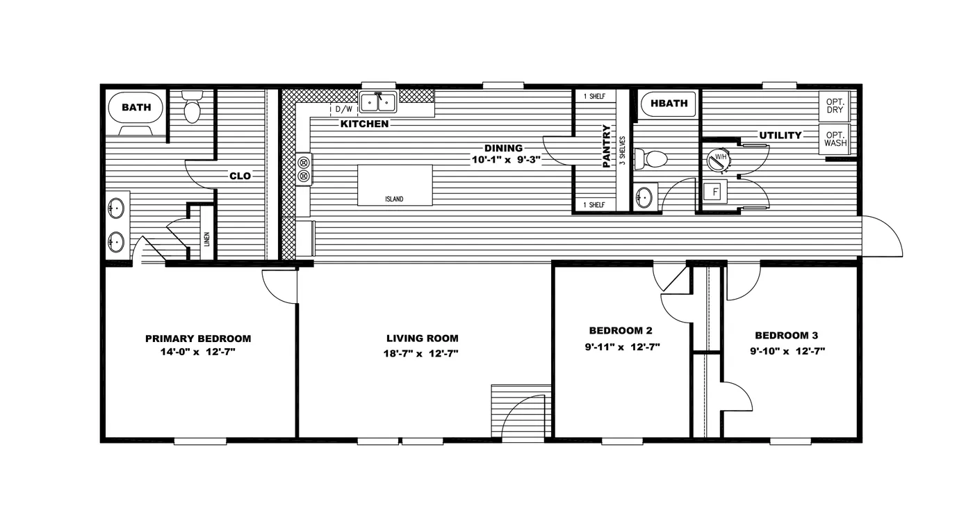The LEGEND 28X56 3 BR Floor Plan. This Manufactured Mobile Home features 3 bedrooms and 2 baths.