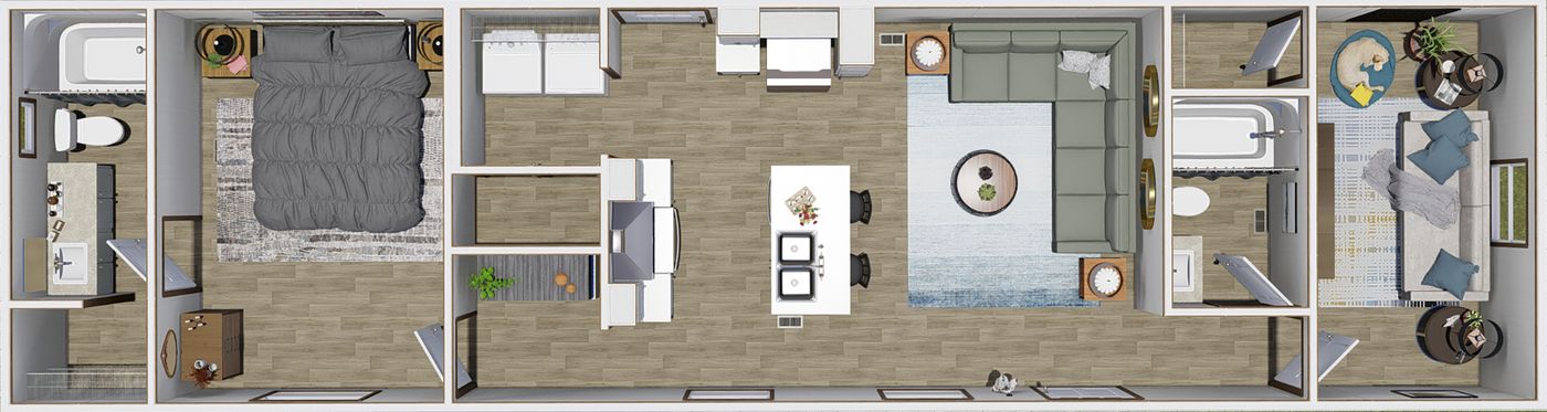 The SPIRIT Floor Plan. This Manufactured Mobile Home features 2 bedrooms and 2 baths.