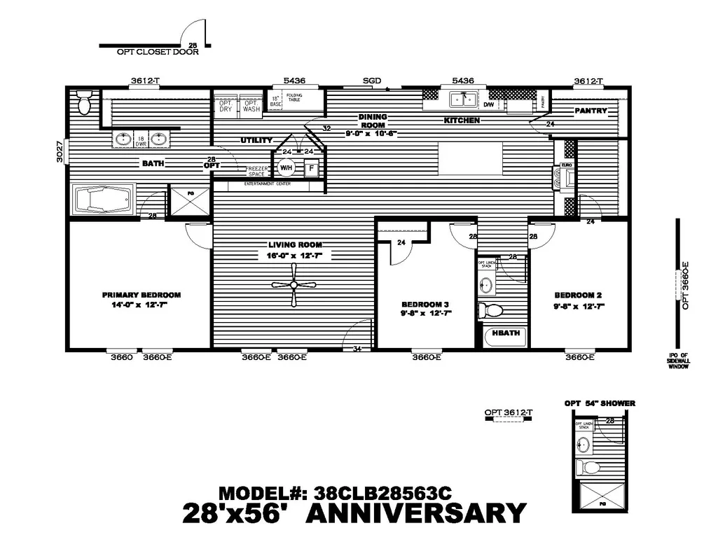 The THE ANNIVERSARY 2.1 Floor Plan. This Manufactured Mobile Home features 3 bedrooms and 2 baths.