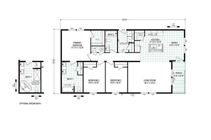 The 5228-E774P THE PULSE Floor Plan. This Manufactured Mobile Home features 3 bedrooms and 2 baths.