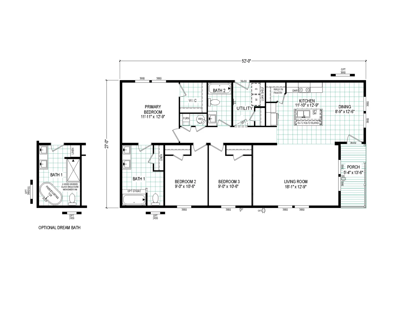 The 5228-E774P THE PULSE Floor Plan. This Manufactured Mobile Home features 3 bedrooms and 2 baths.