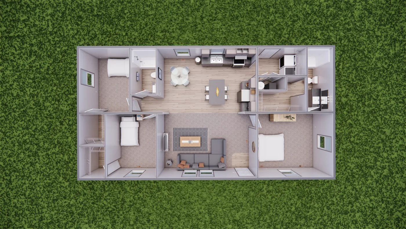 The 5228-E201 ADRENALINE Floor Plan. This Manufactured Mobile Home features 3 bedrooms and 2 baths.