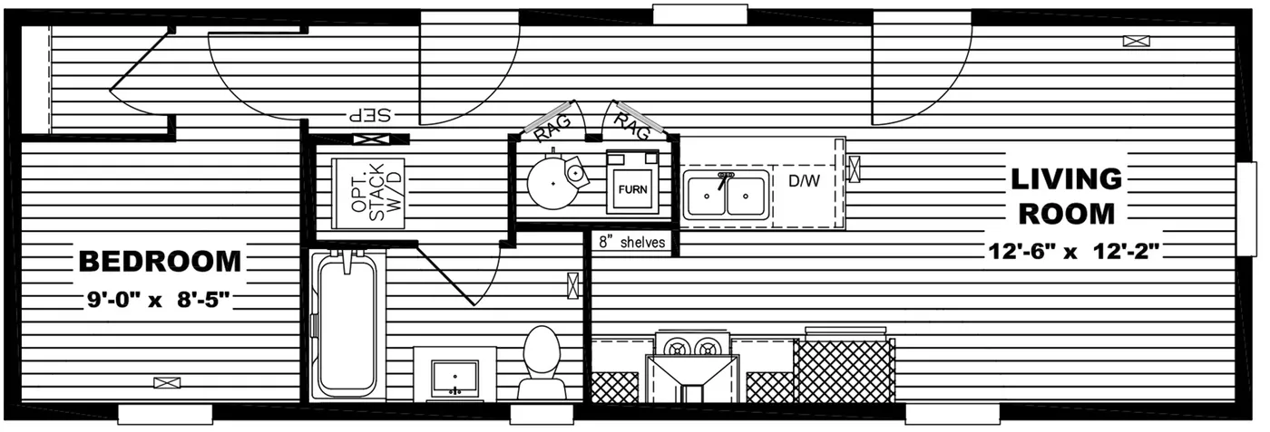 The IMAGINE Floor Plan. This Manufactured Mobile Home features 1 bedroom and 1 bath.