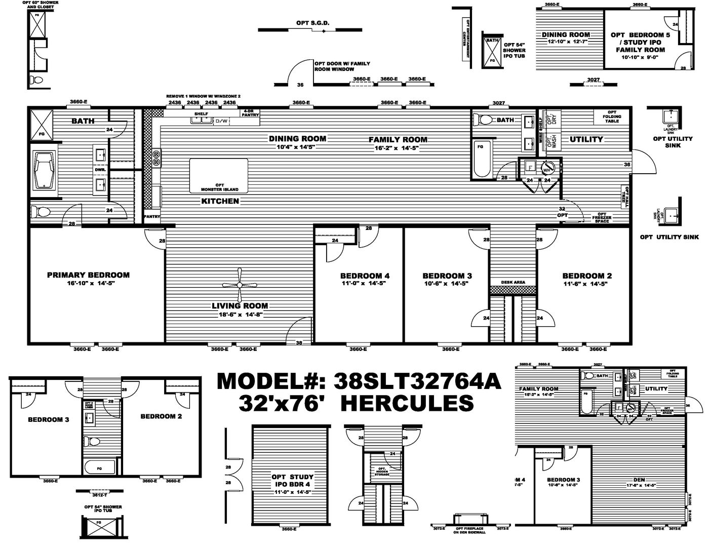 The HERCULES Floor Plan. This Manufactured Mobile Home features 4 bedrooms and 2 baths.