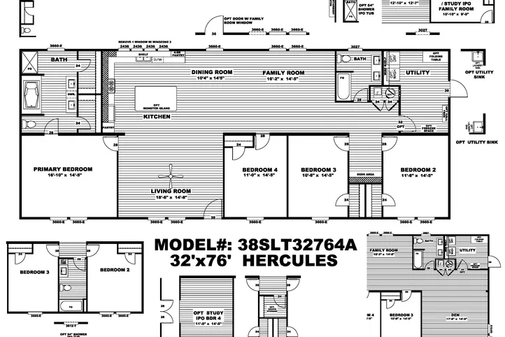 The HERCULES Floor Plan. This Manufactured Mobile Home features 4 bedrooms and 2 baths.