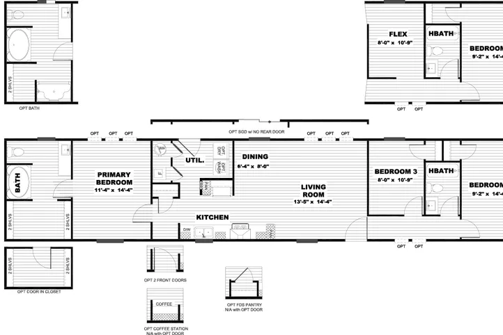 The DESIRE Floor Plan. This Manufactured Mobile Home features 3 bedrooms and 2 baths.