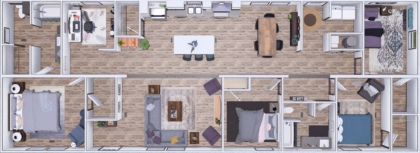 The OCCASSION 3D Floor Plan. This Manufactured Mobile Home features 4 bedrooms and 2 baths.