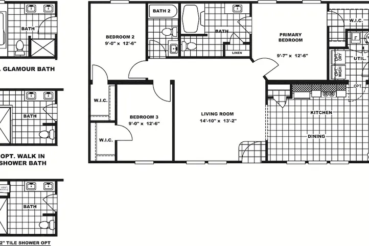 The RENEGADE 48A Floor Plan. This Manufactured Mobile Home features 3 bedrooms and 2 baths.