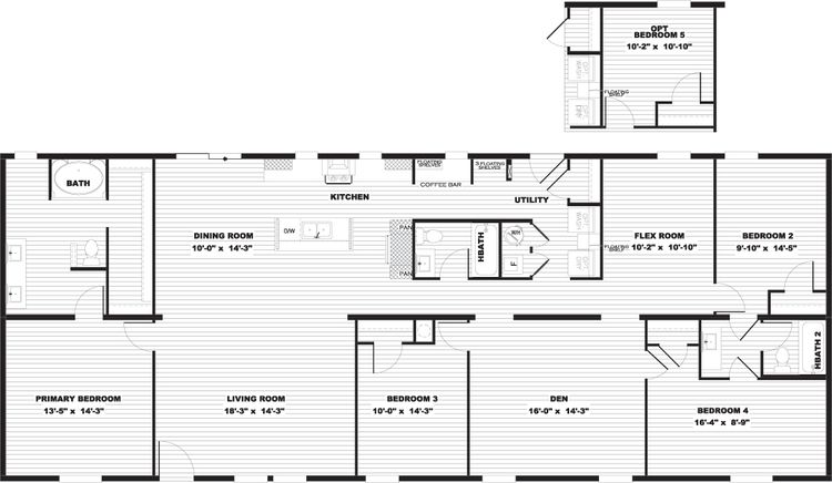 The SUMMIT Floor Plan. This Manufactured Mobile Home features 4 bedrooms and 3 baths.
