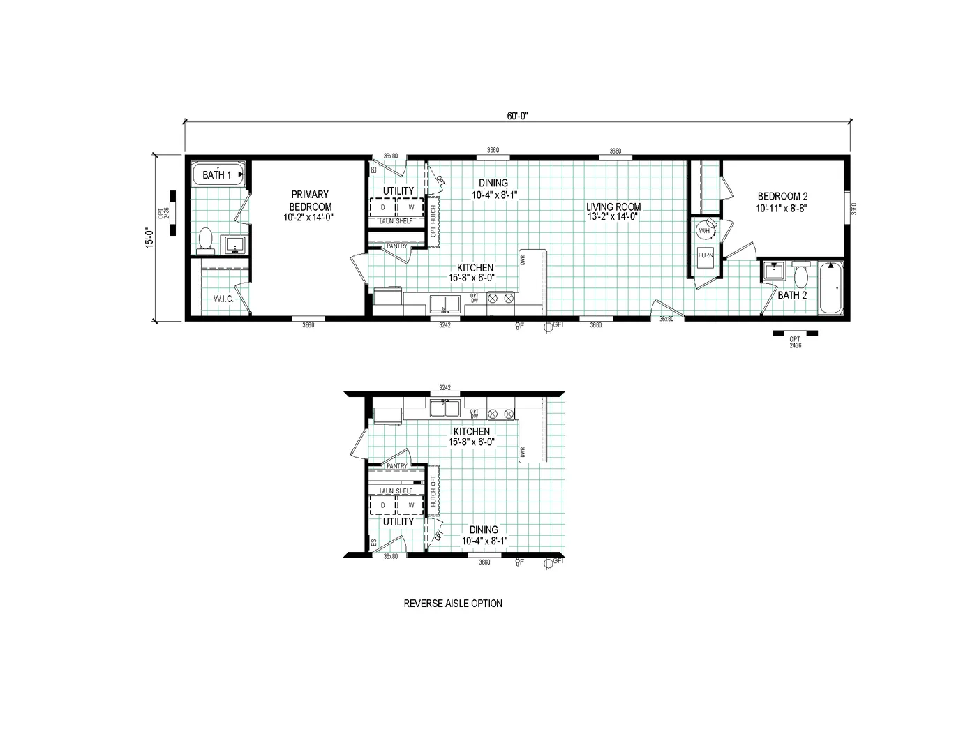 The 6016-4711 THE PULSE Floor Plan. This Manufactured Mobile Home features 2 bedrooms and 2 baths.